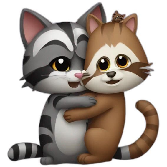 Cat hugging raccoon emoji