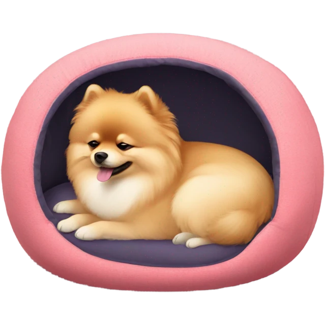 sleeping pomeranian in ping dog bed emoji