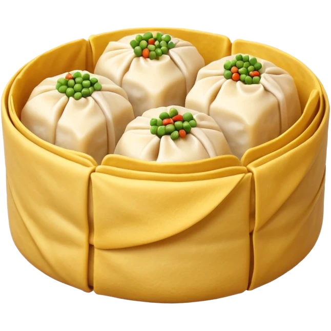siu mai (a type of dim sum, just 1 cube of white color fish patty wrapped by yellow dough, leaving only the top part unwrapped, shape looks like short cylinder shape) emoji