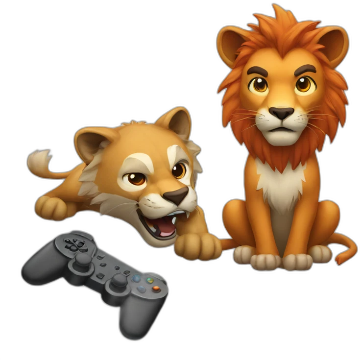 Lion and fox playing video games emoji