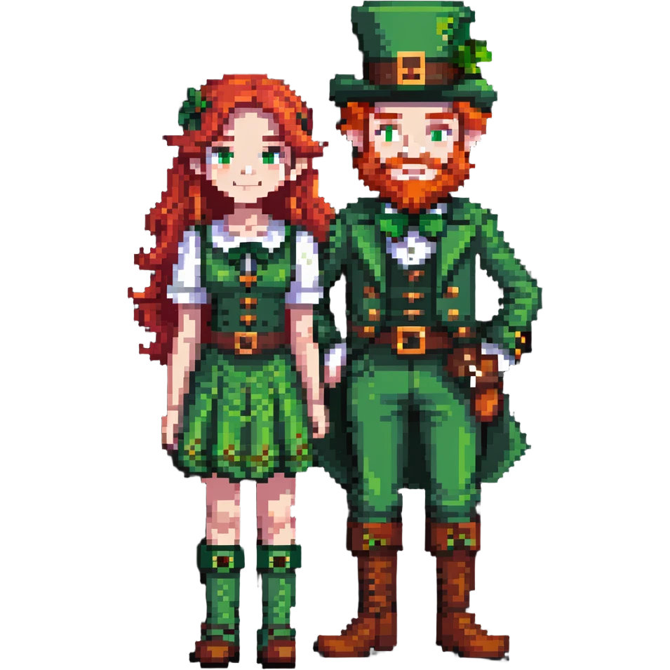 girl with red hair and brown eyes with a leprechaun emoji