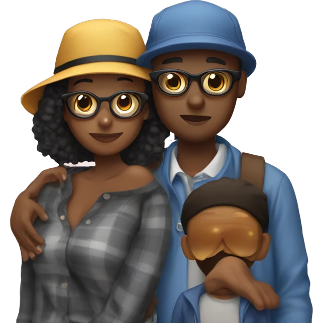 Black couple kissing guy with bucket hat and eye glasses  emoji