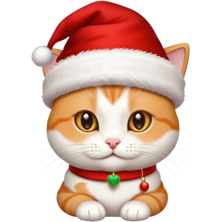 Cute whute cat wearing SantaClous's hat emoji
