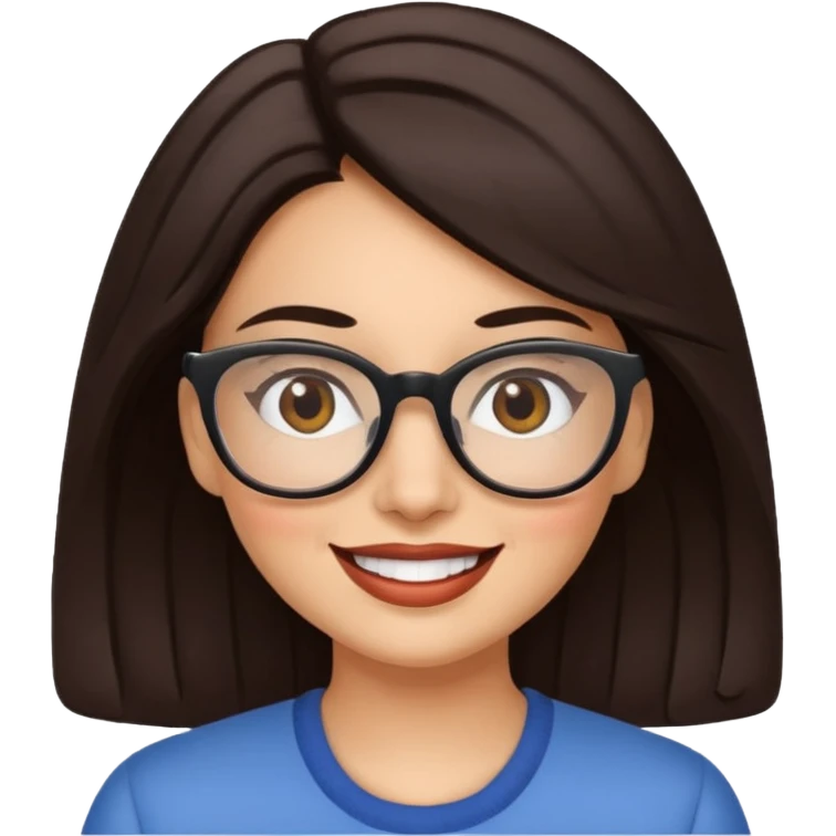 Happy white Hispanic woman with dark brown hair wearing glasses emoji