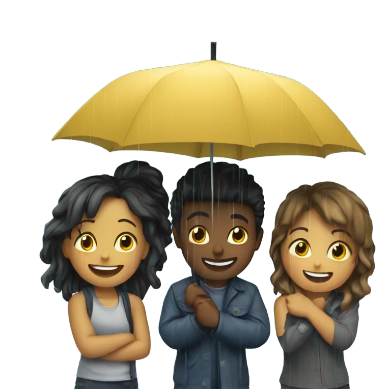 4 friends playing in the rain  emoji