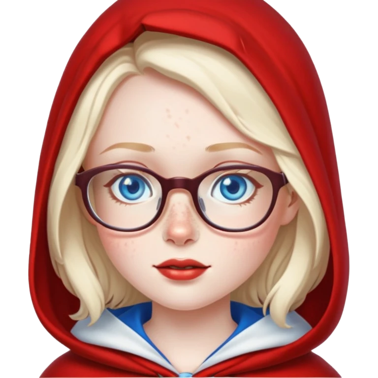 Little red Riding Hood with pale skin and a lot of freckles, blue eyes and glasses emoji