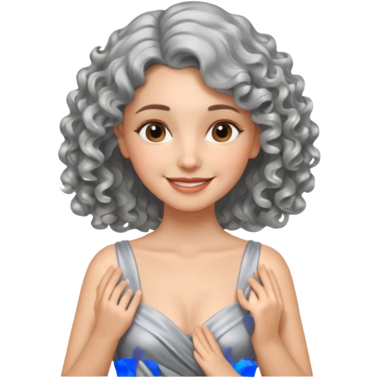 silver, wavy/curly hair shorter than shoulder-length smiling lady giving hug emoji