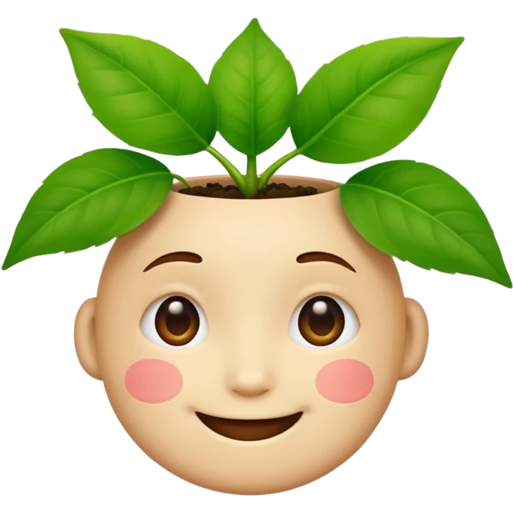 A cute face emoji with a plant growing from the head emoji