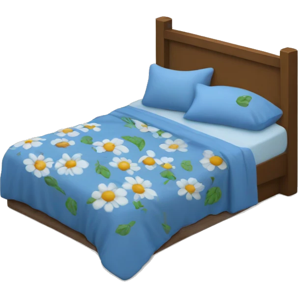 Cosy bed with blue smal flower bed sheets emoji