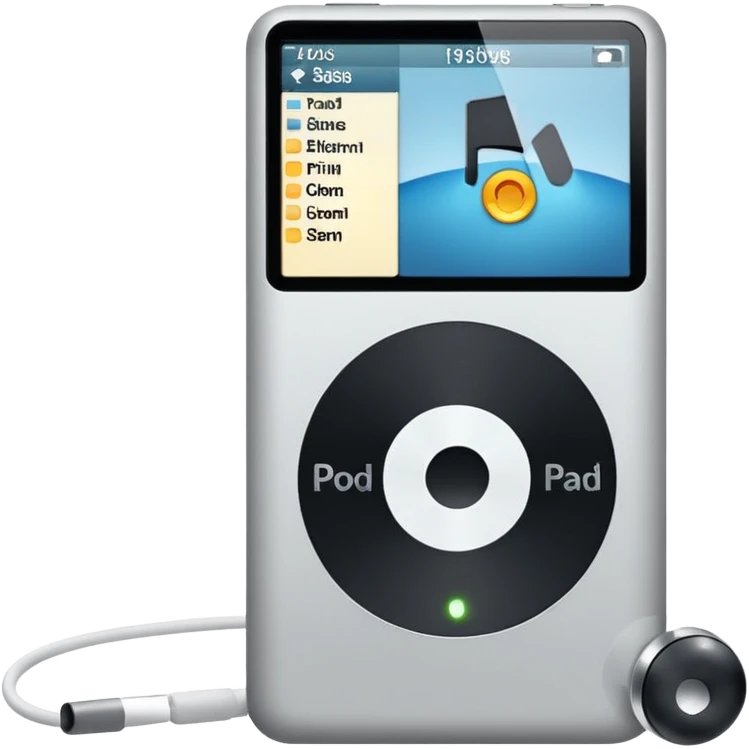 iPod Classic, angled view, classic white body, gray click wheel emoji