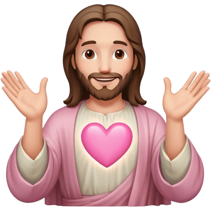 Smiling Jesus making light pink heart with hands emoji
