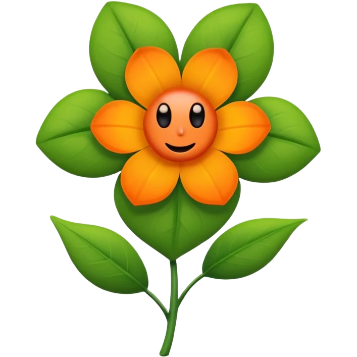 Green stem, white bud with black cartoony face: ;p. And six heart shaped yellowish orange petals emoji