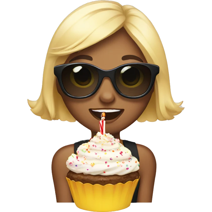 Girl eating birthday with sunglasses  emoji