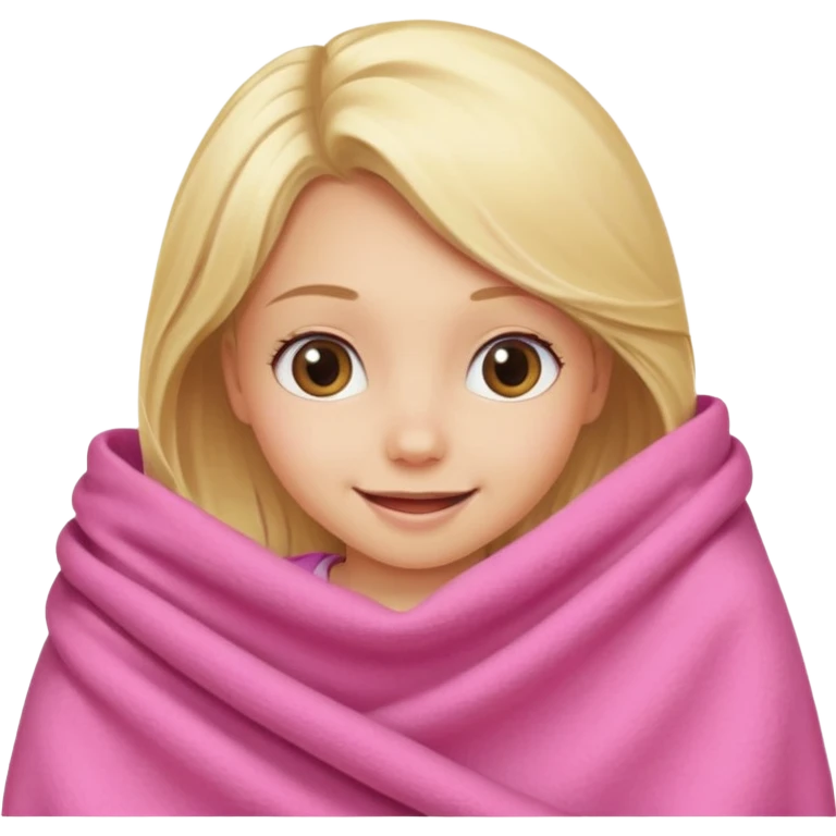 smiling blonde girl peeking out of a pink blanket emoji