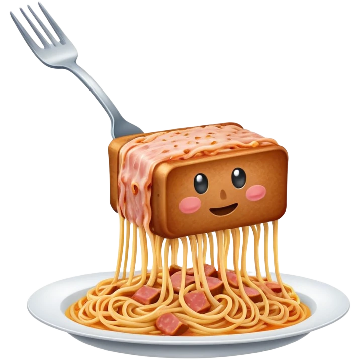  flying fork holding SPAM meat melted spaghetti slop  emoji