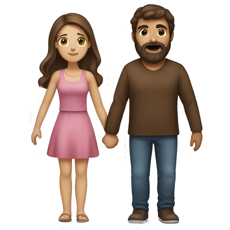 guy brown hair and with beard and girl with long brown hair holding hands emoji