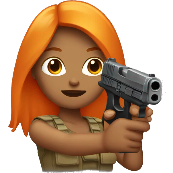 Tan girl with long orange hair holding a gun emoji