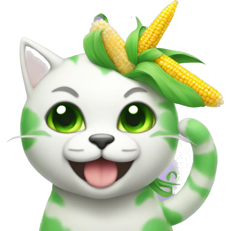 Green cat with unicorn corn emoji