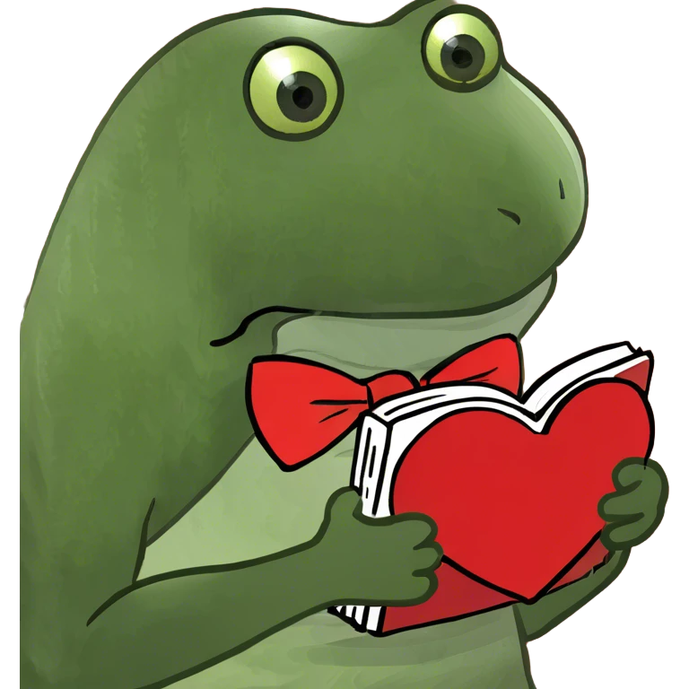 Frog holding a heart book emoji