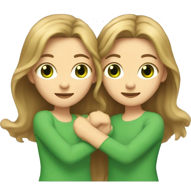 two girls with light brown hair and green eyes hugging emoji