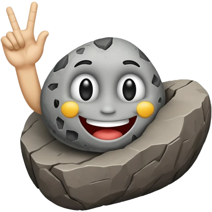 a rock with a happy face that is holding up a rock and roll hand 🤘 emoji