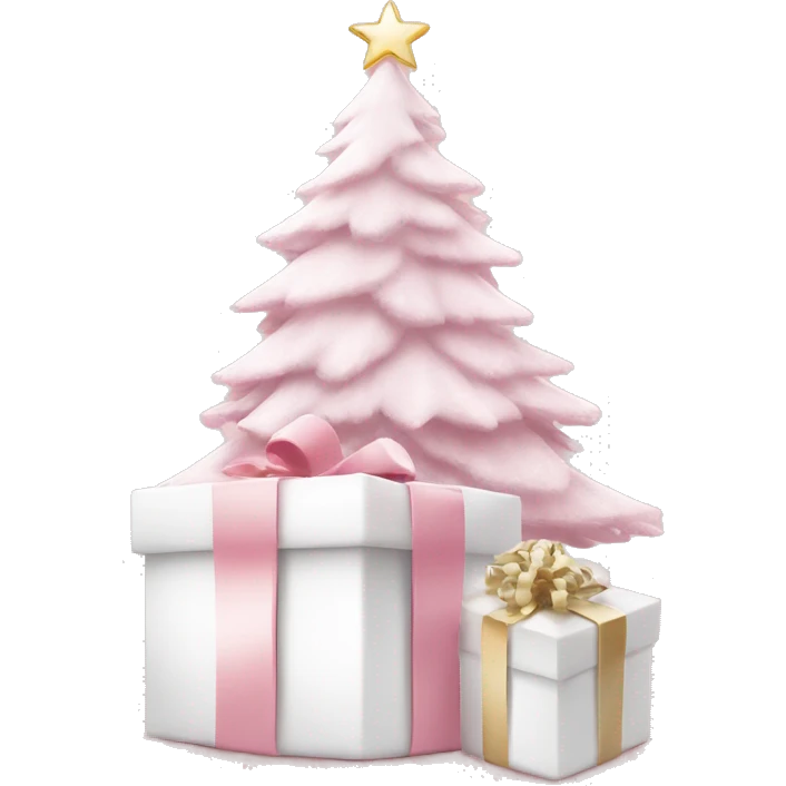Light pink Christmas gifts under a white Christmas tree  emoji