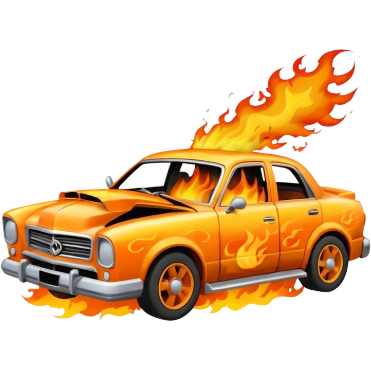 crashed car in flames emoji