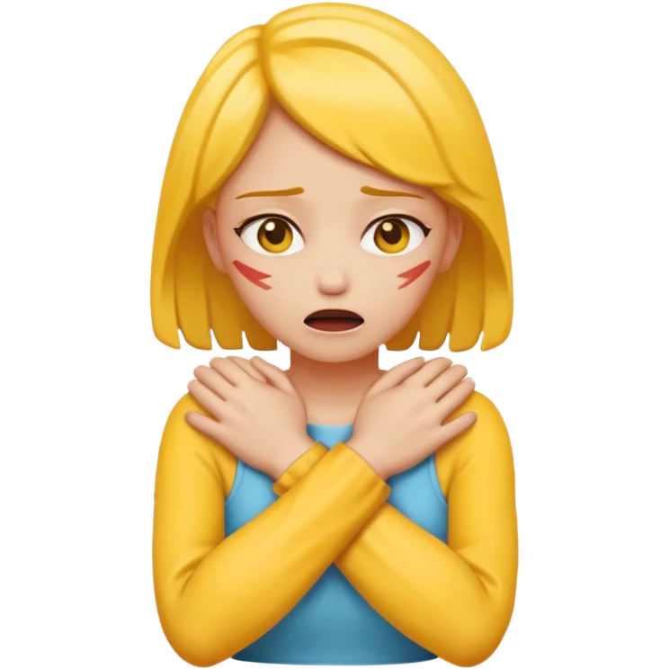 woman chocking herself with hands crossed yellow skin emoji