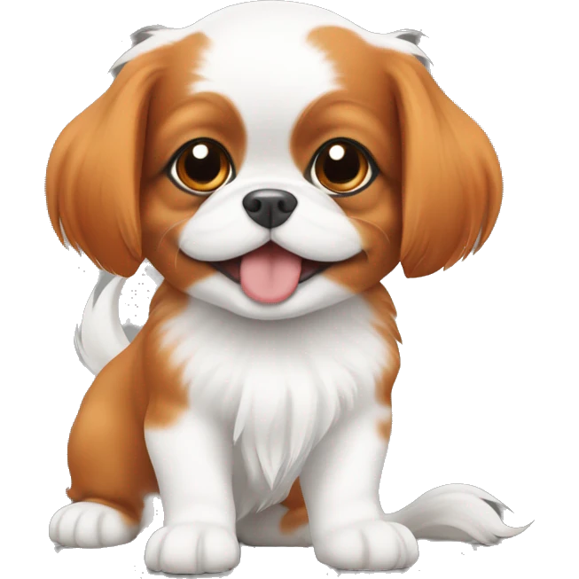 happy white and orange japanese chin puppy emoji