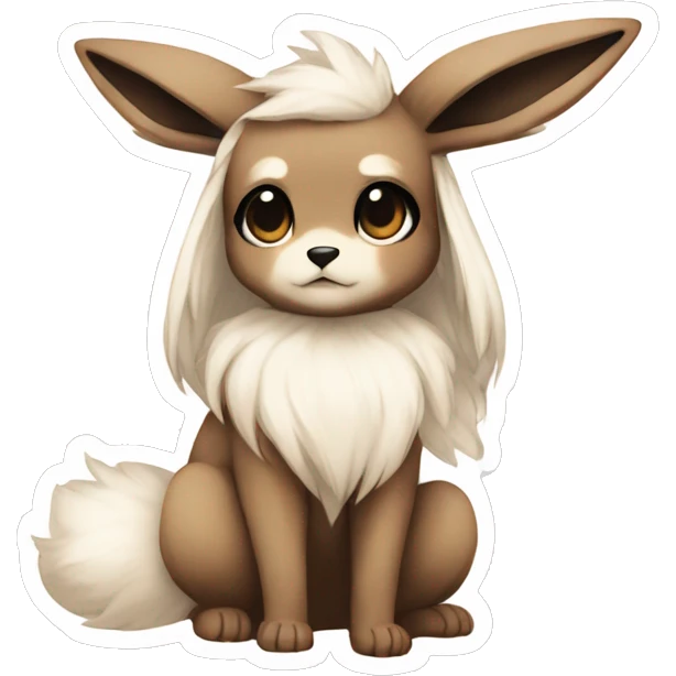 Kawaii Pale Eevee with dark brown long emo hair covering her eyes Full Body emoji