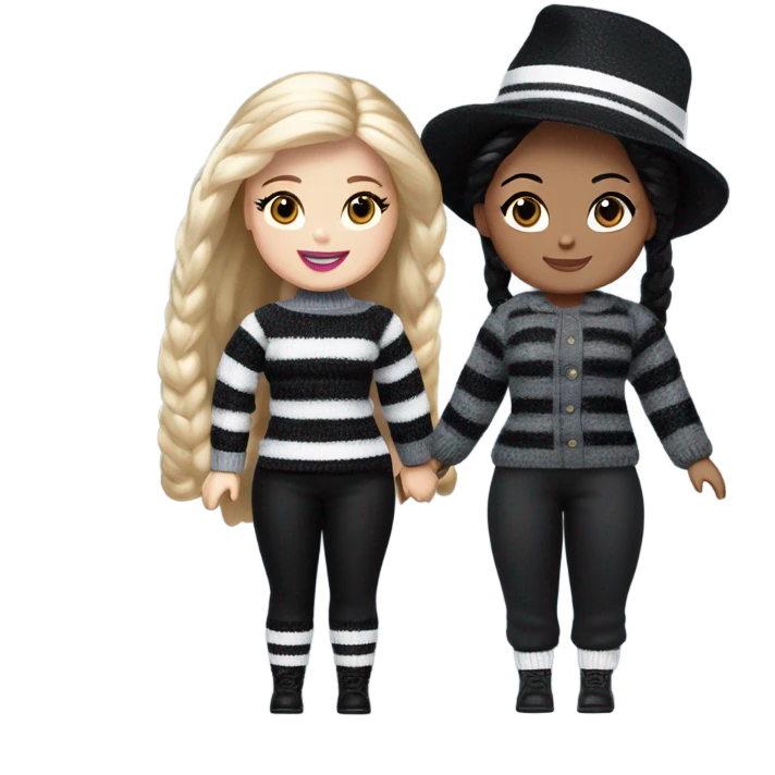 Bouclé Beauty Barbie, Wednesday Addams from academy, in dark-gray and black striped sweater and cute hat  emoji