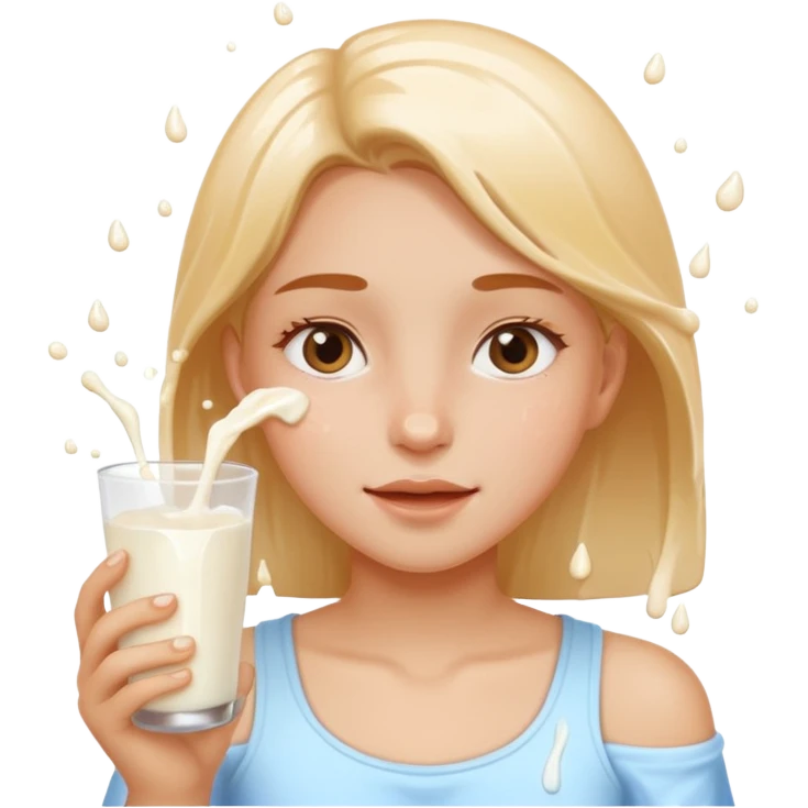 Milk shooting onto a girl faces without carton or glass emoji