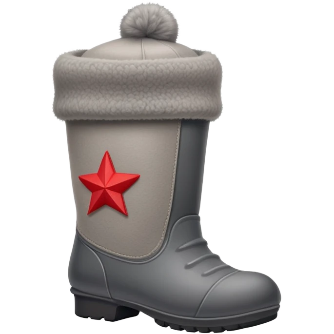 A cute traditional Russian felt boot (valenok) wearing a traditional Russian ushanka hat emoji