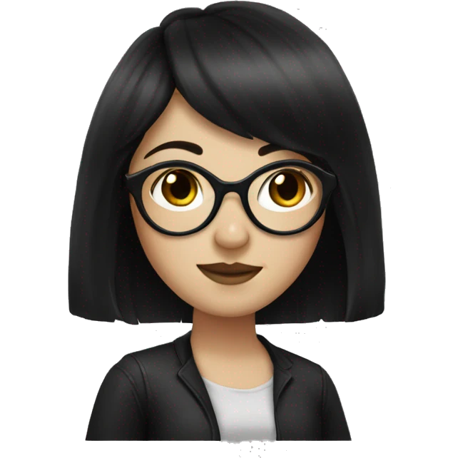White girl with freckles, black hair with bangs, and black glassses  emoji