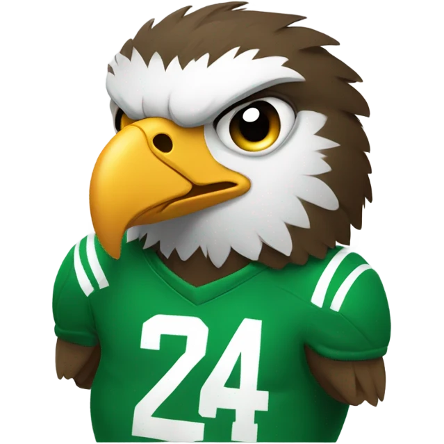 Small eagle with frown face and fat belly and green football jersey emoji