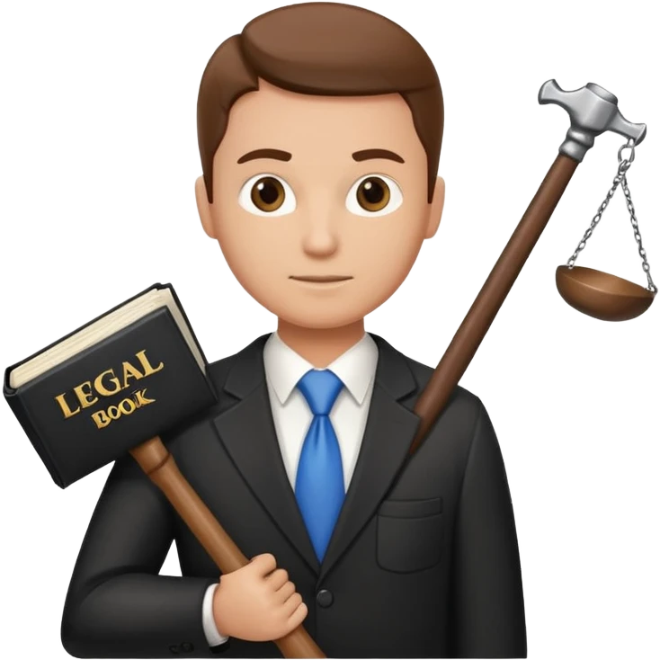 Create an emoji symbolizing the legal support of the business and financial assistance from accountants. The image should combine the image of a lawyer with a hammer of justice and an accounting book next to the logo of a reliable company protecting the interests of business. emoji