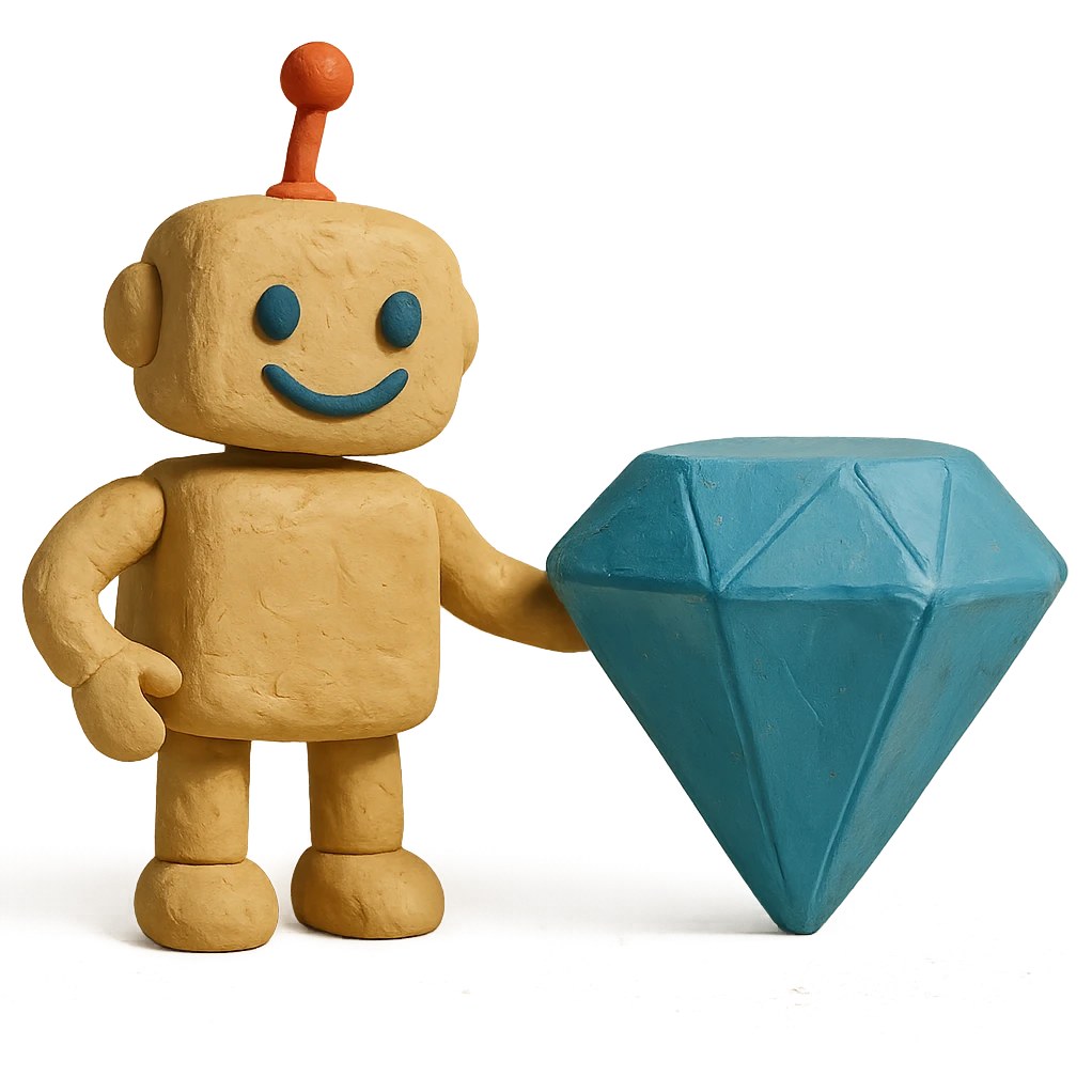 smiling robot and a large blue diamond emoji