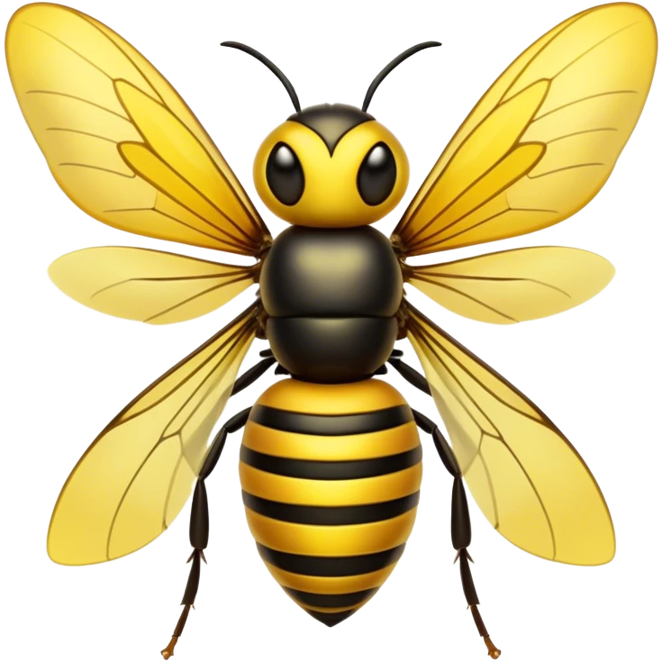 Cinematic Noble Hornet Portrait Emoji, Poised and intimidating, with a sleek, segmented body in bold yellow and black hues, sharp, focused eyes, and delicate, translucent wings, Simplified yet sharp and sophisticated features, highly detailed, glowing with a soft, insectile radiance, high shine, intelligent and formidable, stylized with an air of natural authority, focused and alert, soft glowing outline, capturing the essence of a watchful and confident hornet that appears ready to buzz out of the screen with effortless power! emoji