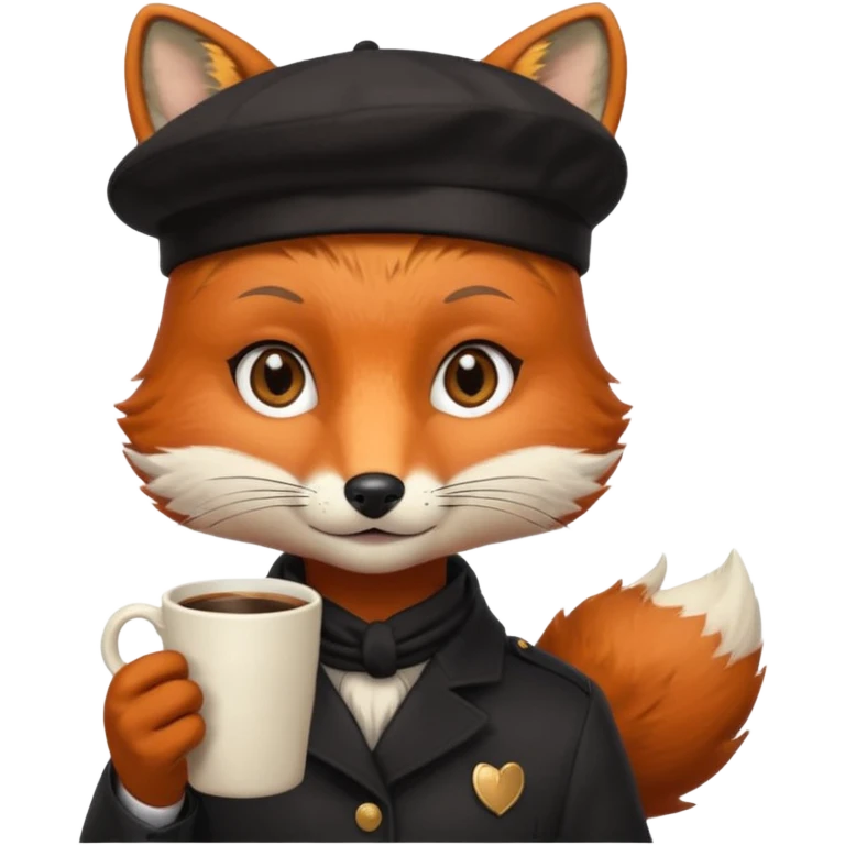 Fox in beret holding coffee cup emoji