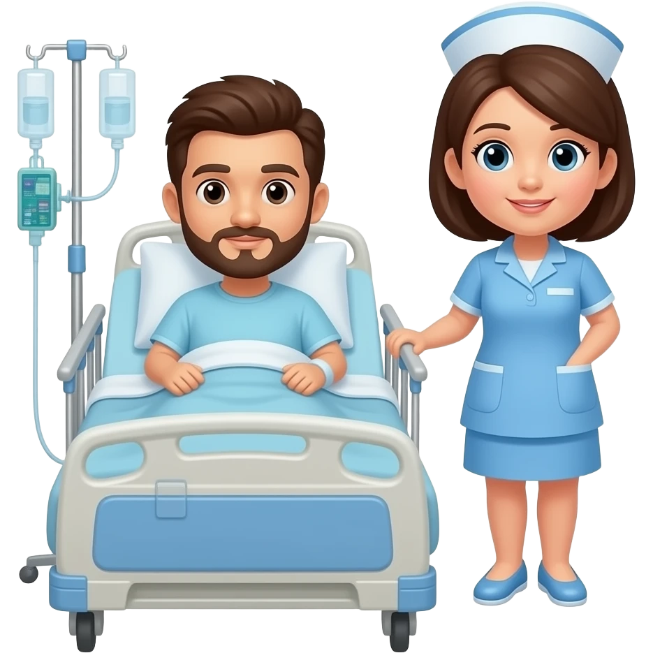 paciente en una habitacion de hospital atendido por una enfermera sin el gorro emoji
