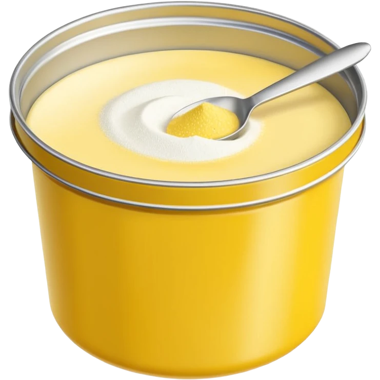 cornstarch container, tin or box, simple lid, open to show fine white powder, clean minimal yellow or neutral container, no branding, no spoon, no faces, clean 3D style, soft lighting, transparent background, emoji scale emoji