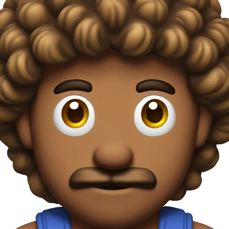Mario bross cuerpo entero como si fuera un maestro joven con un pelado degradado y arriba pelo corto rizado, ojos marrones emoji