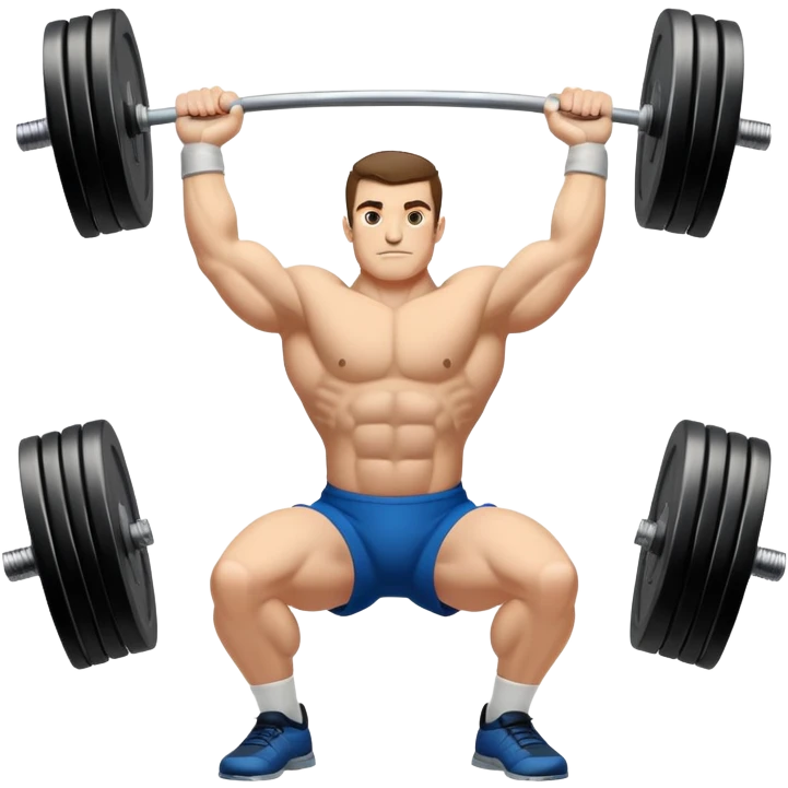 Emblem representing weightlifting, featuring a powerful lifter holding a barbell overhead, with weights clearly visible. The design focuses on strength and technique, symbolizing the discipline and precision of heavy lifting. emoji