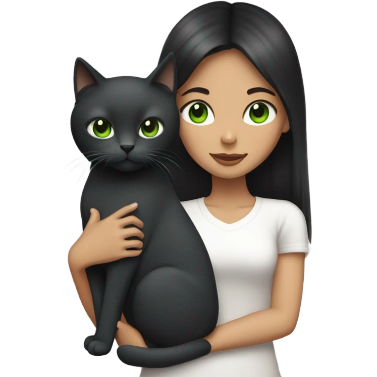 girl black hair green eyes with gray cat emoji