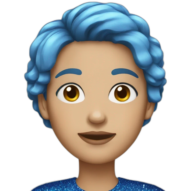 women with short blue hair and glitter emoji