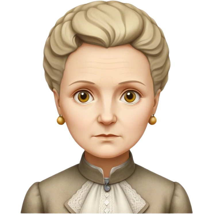 Cinematic Realistic Marie Curie Portrait Emoji, depicted as a pioneering scientist with a determined gaze in period attire, rendered with detailed textures and soft intellectual lighting that captures her groundbreaking legacy. emoji