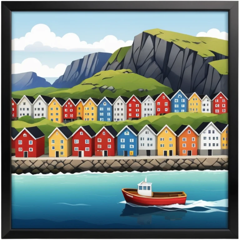 A coastal town in norway, apartment blocks emoji