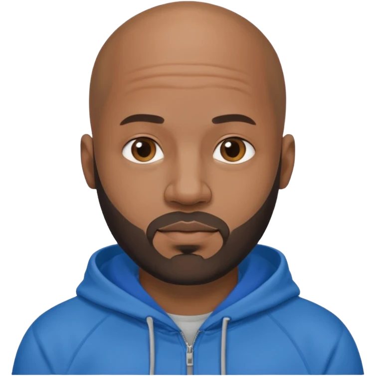 Bald black guy 40 years old with blue hoodie and and beard emoji emoji