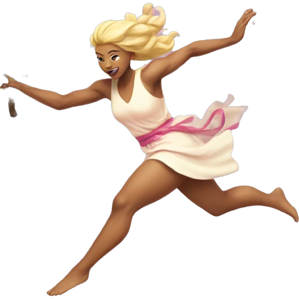 blonde cherry blossom goddess sprinting, with a large stride and arms outstretched emoji