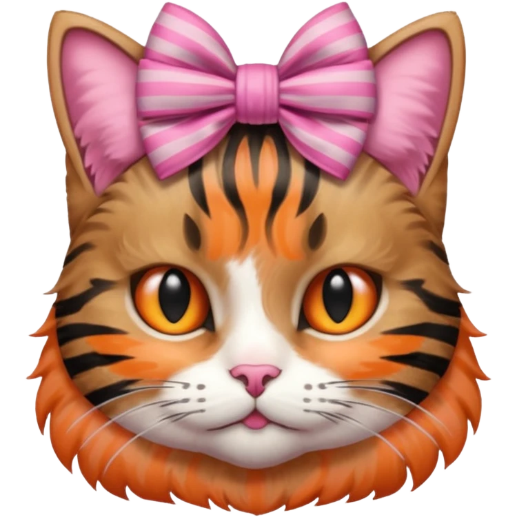 create a tabby cat with a pink bow on top of its head emoji